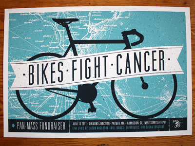 Pan-Mass Fundraiser Screen Print (15 x 22") bicycle bikes blue john boilard jp boneyard lost type massachusetts muncie pan mass screen print texture typography