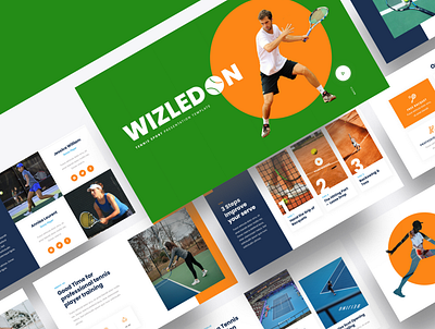 WIZLEDON – Tennis Sport Powerpoint Template active background ball competition court exercise fitness game line match net outdoor play professional racket sport tennis tournament training white