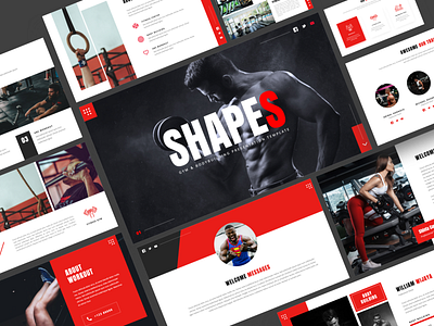 SHAPES - Gym & Bodybuilding Powerpoint Template abs agency best powerpoint bodybuilding business clean creative exercise fitness fitness powerpoint gym portfolio powerpoint pptx presentation project red studio trainer fitness workout