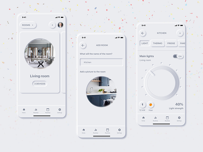 Smartie - Smart Home Mobile Application animation app flat google graphical icon illustration minimal neumorho neumorphic neumorphism smart smart home smarthome ui userinterface ux uxdesign website white