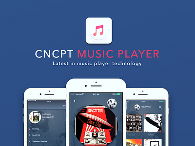 CNCPT iOS Music Player for iPhone and Apple Devices animation app audio audio app audio player branding design flat graphical gui icon illustration knob logo minimal music typography ux vector web