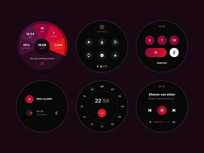 Smartwatch Design on Android Wear OS adobexd colorful colors georgia giomak purple red smartwatch ui uidesign uiux ux watchface wearable wearos webdesign