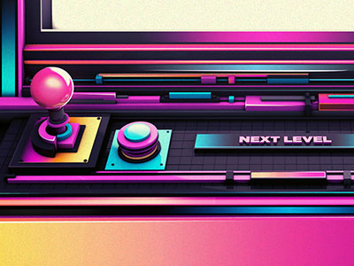 ARCADIA 3d 80s arcade cinema gradients green neon photoshop pink