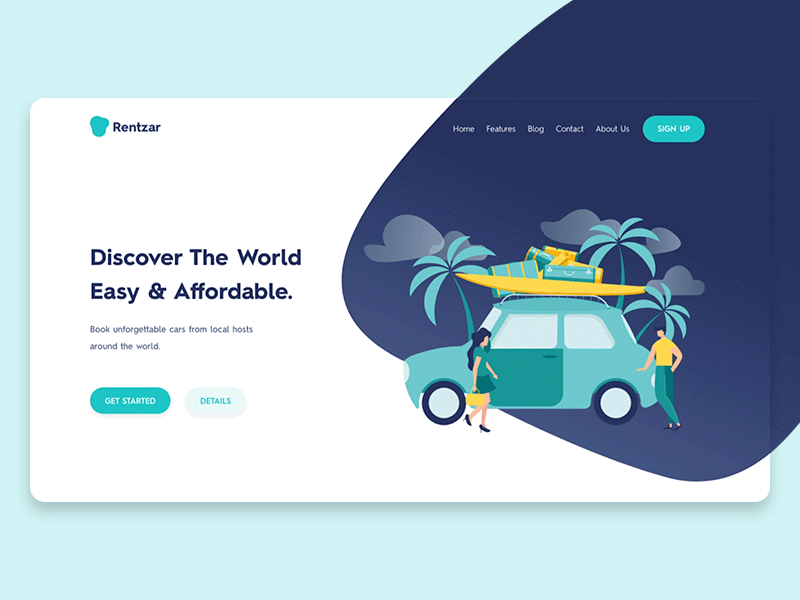 Car Rental Website Header adobe xd animation app car design header homepage illustration interface motion ui website