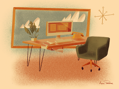 Just A Desk and a Swanky Chair 70s chair desk illustration retro work workspace
