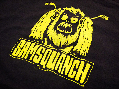 Samsquanch character hand drawn hockey logo monster samsquanch screen print yellow