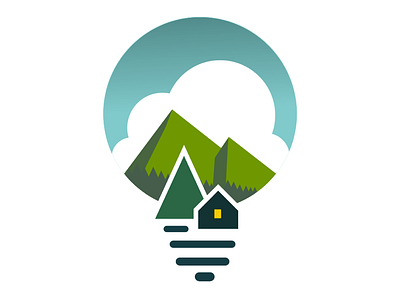 FT Bulb cabin clouds illustrator light bulb logo mountains reflection sky trees vector