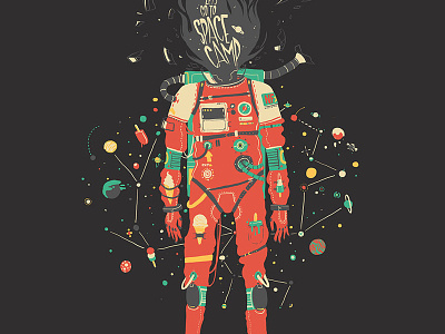 Let's go to Space Camp apparel astronaut colourful screenprint space t shirt