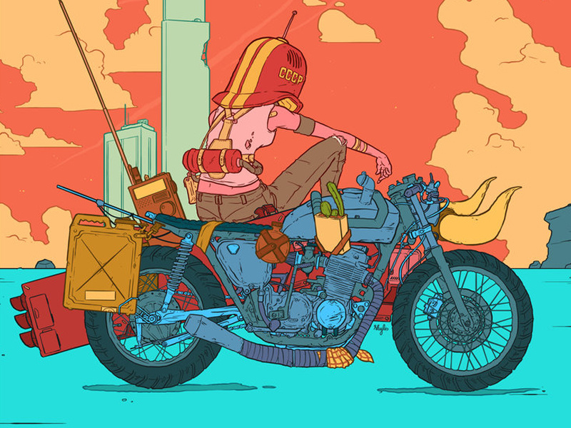 Brat lowbrow pop color motorcycle illustration