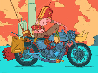 Brat color illustration lowbrow motorcycle pop