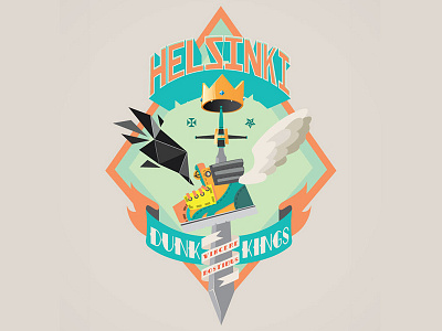 Helsinki Dunk Kings banner basketball crest crown ribbon shoe sword wings