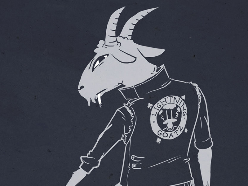 Lightning Goatz goat jacket black gang fight cigarette grayscale