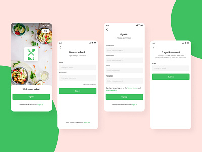 Eat - Sign In & Sign Up Screens Free Download figma food app food app ui food ordering app forgot password login login page app login screen login screen mobile app login signup app screen mobile app register sign up sign up screen