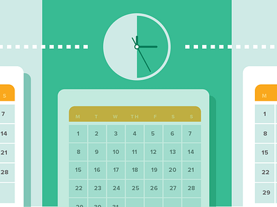Time Between Collections blue calendar colors dates days flat green illustration pink split time yellow