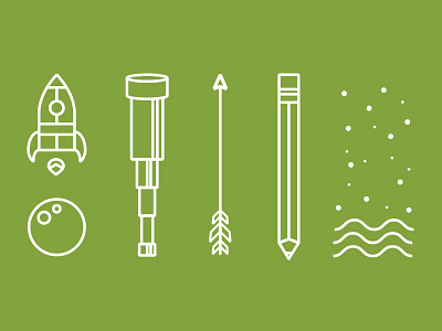 Poster Objects arrow assets bubbles illustration line drawing moon objects pencil rocket telescope things water