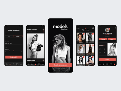 Models Castings App concept app app concept belarus branding dark app dark mode dark theme design fashion mobile app ui user interface ux