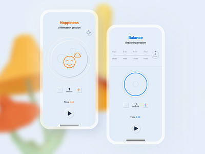 Gromi 🌴 Mental Health App app blue health app interface ios iphone light mode meditation mental health mobile music player neomorphism orange outline ui ux