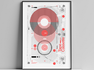 Poster The Tape Cassette, Graphic Geometric Abstract Halftone K7 cassette tape halftone helvetica illustration poster poster design swiss tape typography vector