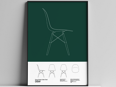 Eames DSW Chair Poster Mid Century Poster Art Print architecture bauhaus eames eames chair furniture design helvetica illustration minimal poster poster design typography vector