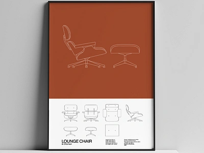 Eames Lounge Chair Poster Mid Century Poster Art Print architecture bauhaus branding chair design eames furniture graphic design helvetica illustration interior lounge midcentury minimal minimalist poster poster design print typography walldecor