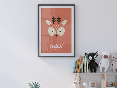 Hello! Little Deer - Cute minimalist animal poster bauhaus cute animal deer cute poster design etsy store graphic print home decor illustration kid room little deer minimal design minimalist poster nursery print poster poster design typography