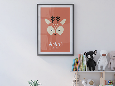 Hello! Little Deer - Cute minimalist animal poster