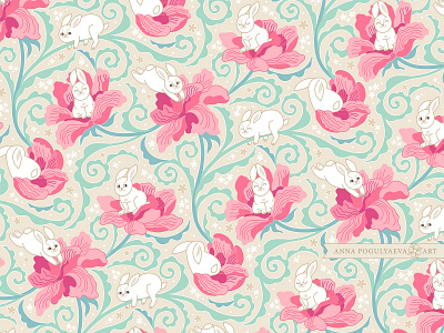 Bunnies and flowers. Textile Design