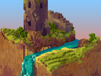 Ruins 3d castle isometric landscape pixel ruins voxels