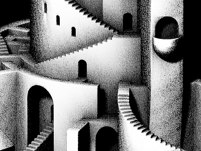 Citadel 3d black and white castle citadel escher isometric m.c. escher maze staircases stairs stronghold tower