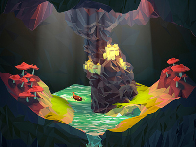 Cave 3d cave city illustration isometric polygons