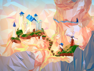 Clouds 3d castle clouds illustration isometric neonmob polygons sky