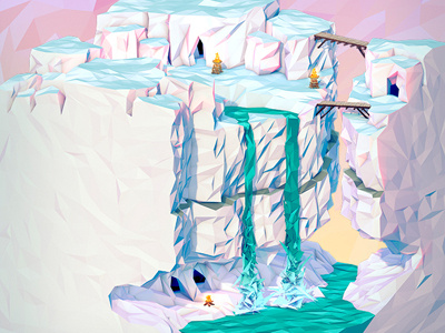 Iceberg 3d glacier iceberg illustration isometric neonmob polygons waterfall
