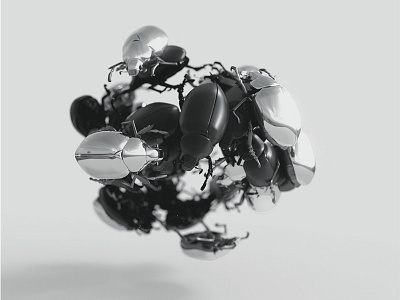 BW Beetle Cluster 3d black and white bugs c4d insects minimal mograph