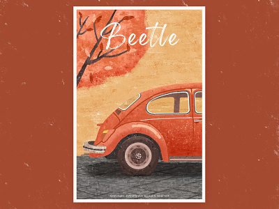 beetle beetle car design illustration orange retro road tree vehicle vintage