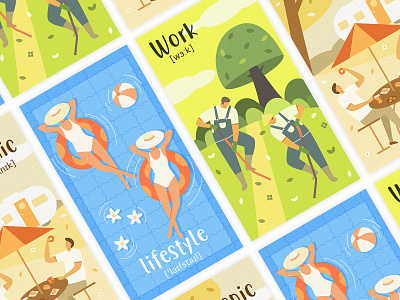 a small series of word design field illustration lifestyle picnic pool summer swim word work