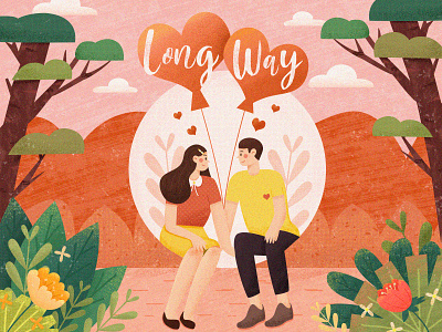 Love in May balloon couple date design flower illustration love view