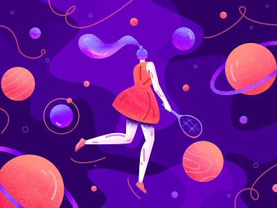 tennis or planets galaxy girl illustration planet space sports tennis