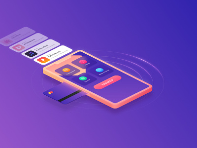 Mobile Payment Management banking glow gradient illustration isometric isometric illustration management mobile options orange pay payment payments phone phone app purple sketch