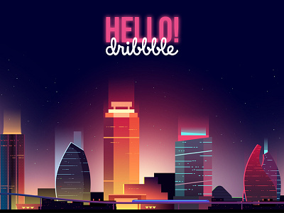 Hello Dribbble! city colored creative gradient illustrated illustration light night visualizing
