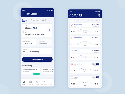 Flight Search & Booking Mobile App blue and white flight app flight booking flight search mobile app mobile app design mobile ui mobile ui design ui design