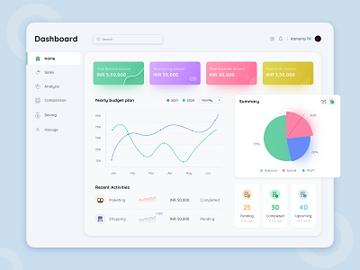 Dashboard balance blue and white budgeting budgets chart design dashboard dashboard design dashboard ui design ui ux expenses line design maketing summary white white background