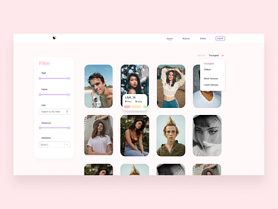 Matcha - Dating App - Search page dating app filter interface school project search sort by