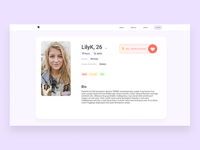 Matcha - Dating App - Profile dating app interface like profile school project tags