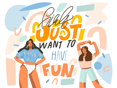 Girls just want to have fun abstract adobe draw art cartoon character digital digital art digital illustration girl illustration illustrations ipad pro people procreate summer vector vector art