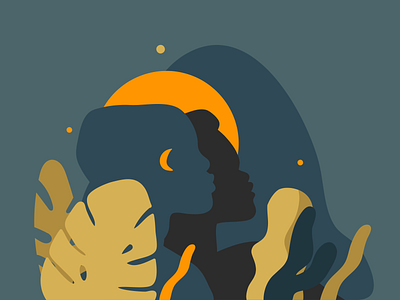 Night shadows abstract adobe draw african american art cartoon collage art digital illustration illustrations ipad pro moon moonlight people portraits silhouette tropical leaves vector vector art