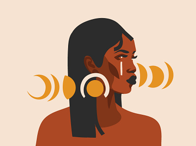 Moon phases abstract adobe draw african american african woman art branding cartoon girl illustration ipad pro moon people portraits simple design simple illustration simple logo vector vector art woman character woman portrait