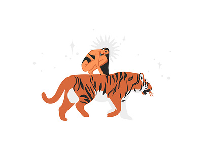 My tiger abstract adobe draw animal art art cartoon character design design design art digital digital art flat flat design flat illustration illustration ipad pro magic nature people tiger vector