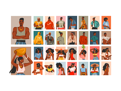 African american people avatar set