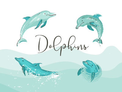 Dolphins set art dolphin dolphins illustrations marine ocean sea summer swim swimming waves