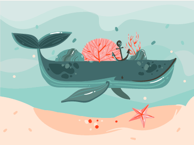 Ocean Whale art cartoon fish illustration ocean sea seaweed summer underwater water whale